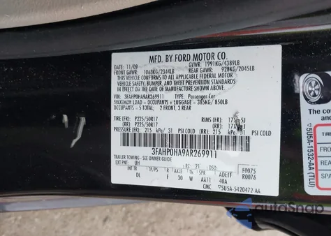 2010 Ford Fusion Se z USA, uszkodzony, nr VIN 3FAHP0HA9AR269911
